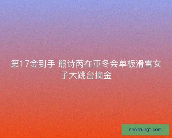第17金到手 熊诗芮在亚冬会单板滑雪女子大跳台摘金