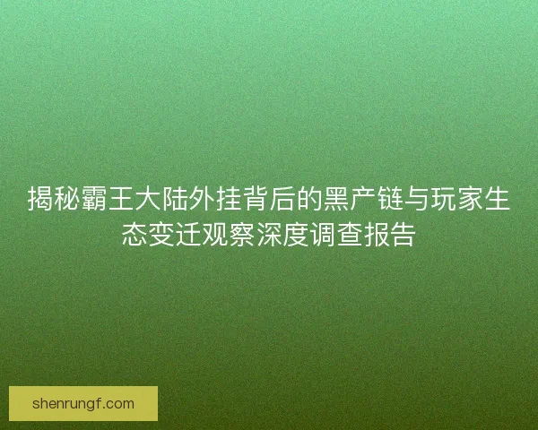 揭秘霸王大陆外挂背后的黑产链与玩家生态变迁观察深度调查报告